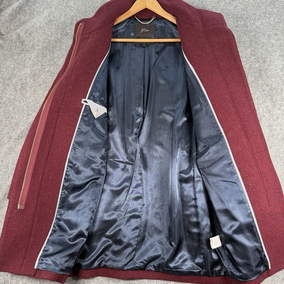 J Crew Cocoon‎ Nello Gori Italian Stadium Cloth Coat Womens 2 Burgundy Full Zip - Picture 6 of 14